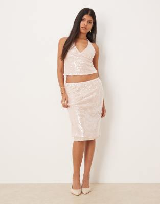 Motel - Kavivi - Midirock in Rosa mit Pailletten und niedrigem Bund, Kombiteil