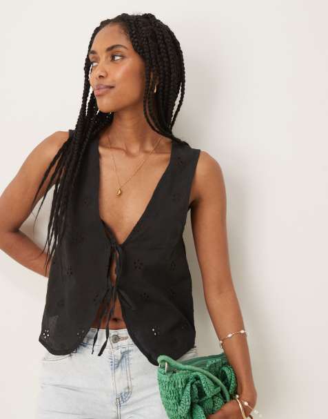 Motel kayve broderie floral tie-waist top in black