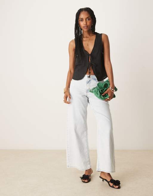 Motel kayve eyelet floral tie waist top in black, 3 of 4