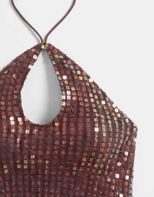Motel - Kelabu - Top dos nu d'ensemble à sequins et détail goutte d'eau - Multicolore, 7 de 7
