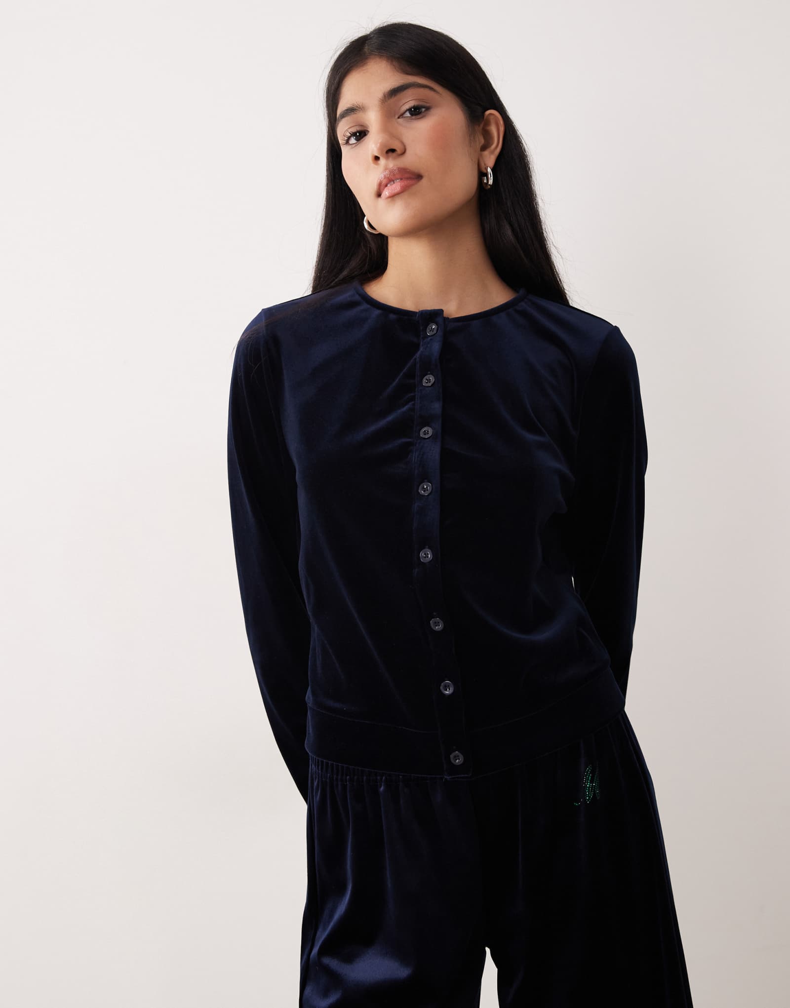 Темно-синий велюровый кардиган Motel Kellen на пуговицах - часть комплекта