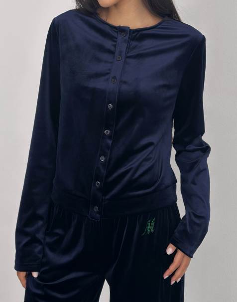 Motel - Kellen - Velour vest met knoopsluiting in marineblauw - view 1