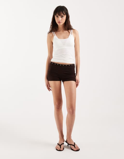 Motel Kento hot pant with eyelets in Bitter choc, 2 of 5