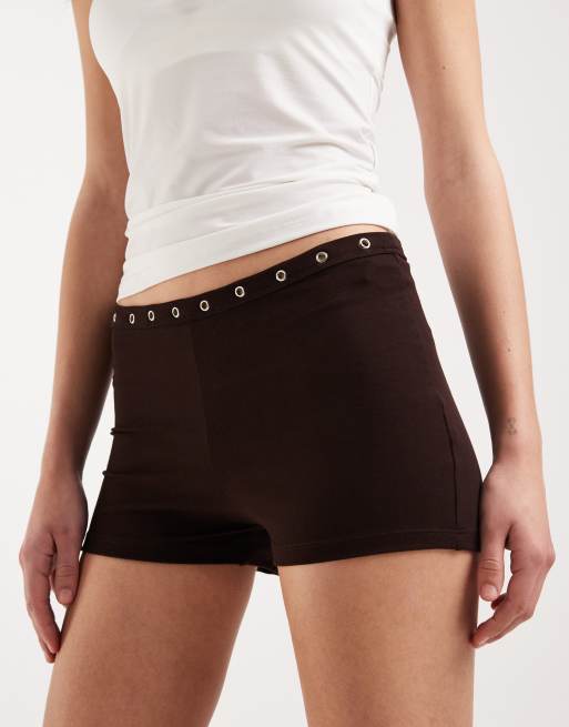 Motel Kento hot pant with eyelets in Bitter choc, 4 of 5