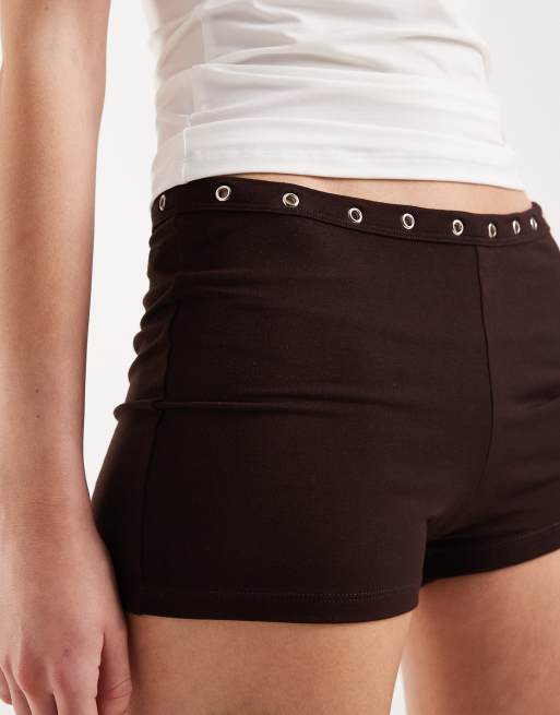Motel Kento hot pant with eyelets in Bitter choc, 5 of 5