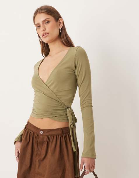 Motel Kien long sleeve wrap top in sage green - view 1