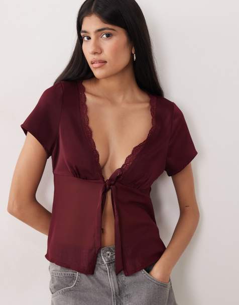 Motel - Kilu - Top en mousseline et satin - Bordeaux - view 1