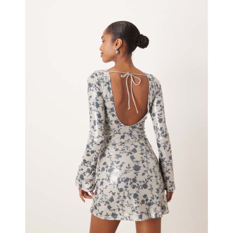 motel dress grey Motel kimberley long sleeve mini dress in sequin flower gray