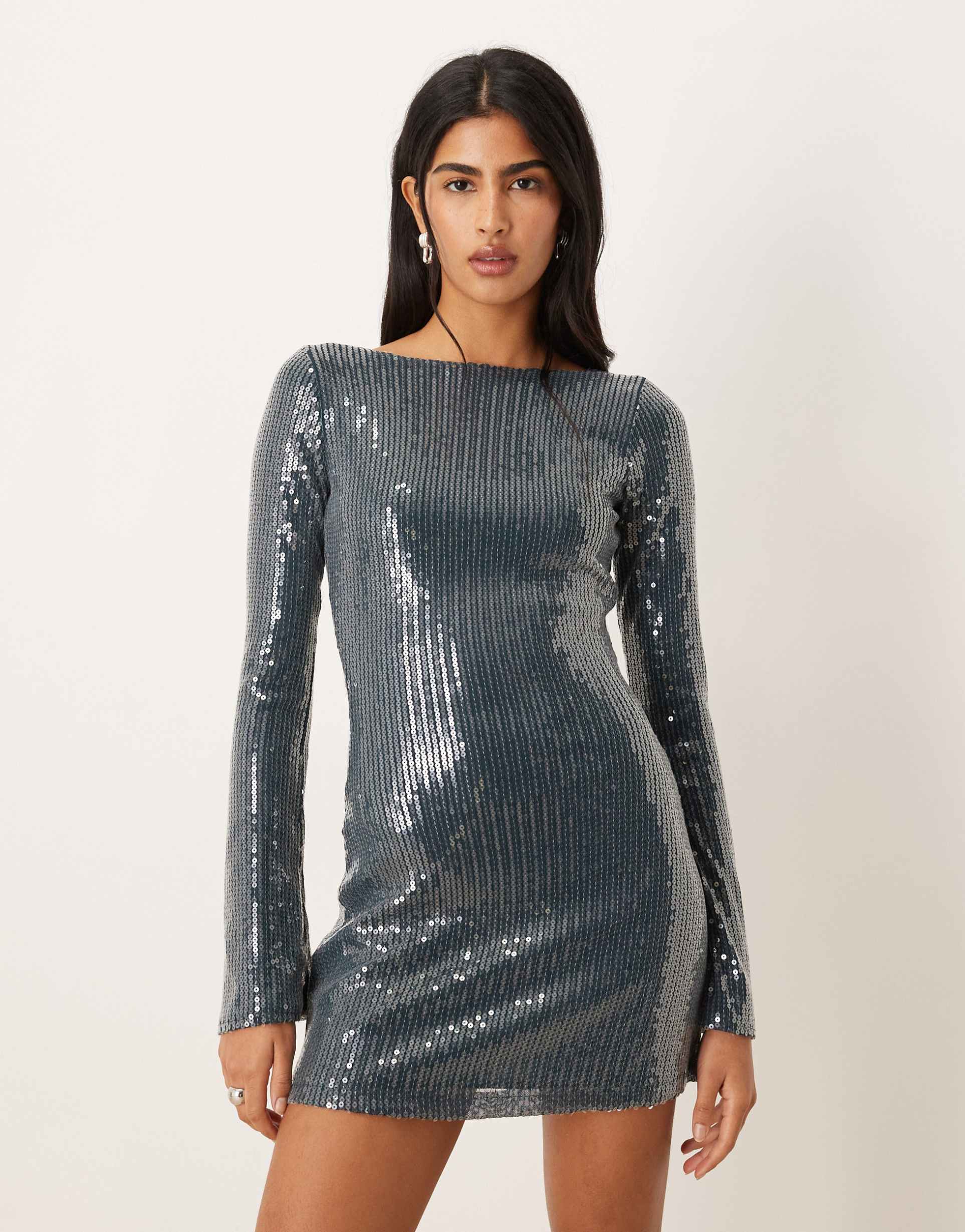 motel kimberly sequin dress in dark teal