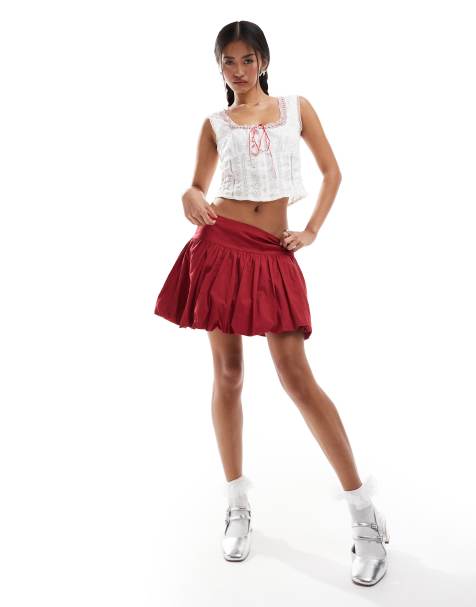 Motel kiyowo puffball cotton mini skirt in red - view 1