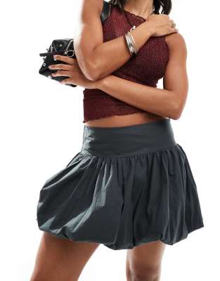 Motel Kiyowo Puffball Mini Skirt In Charcoal Gray