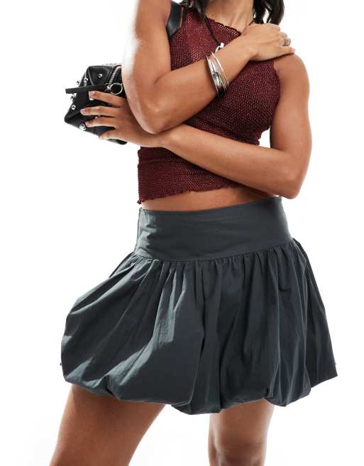 Motel Kiyowo puffball mini skirt in charcoal grey