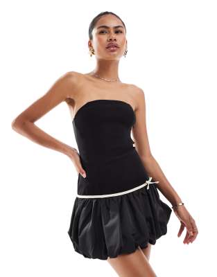 Motel klaita bow detail puffball mini dress in black