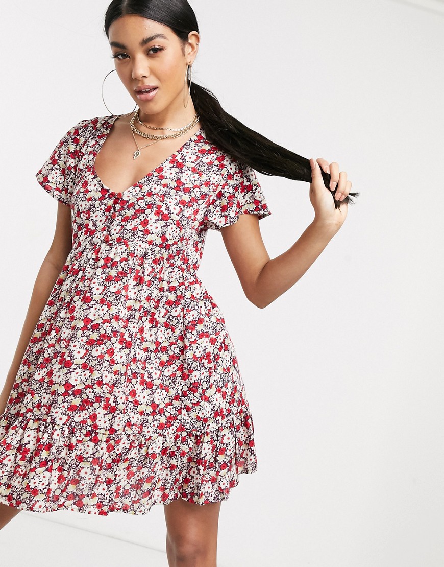 Motel - Korte jurk met bloemenprint-Rood