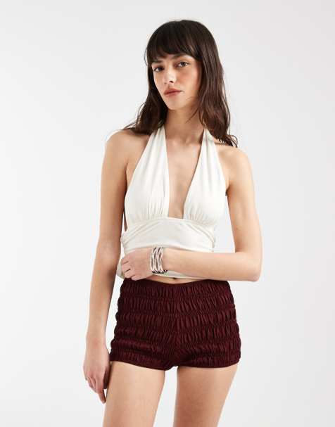 Motel Kubo ruched shorts in maroon - view 1