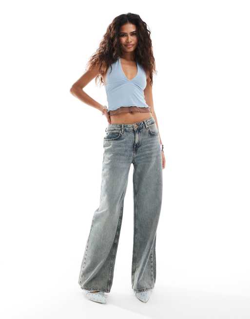 Motel kubra layered halterneck tank top in light blue and brown | ASOS