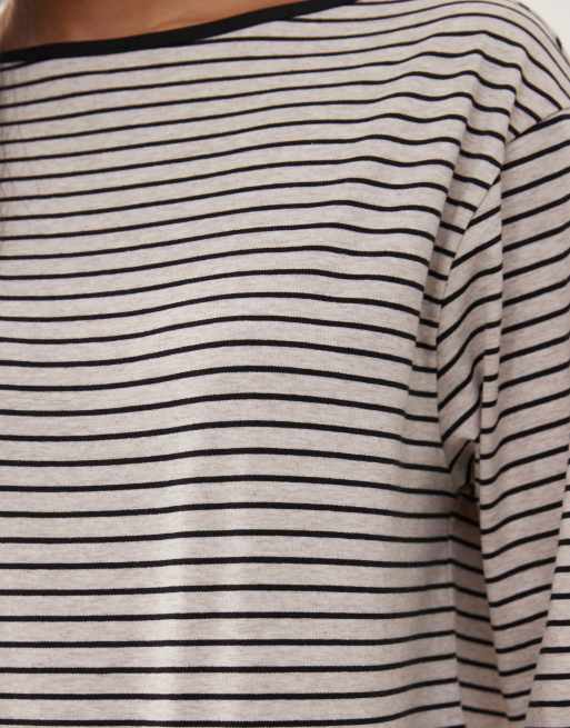 Motel Kumiko long sleeve boat neck striped top in gray, 4 of 4