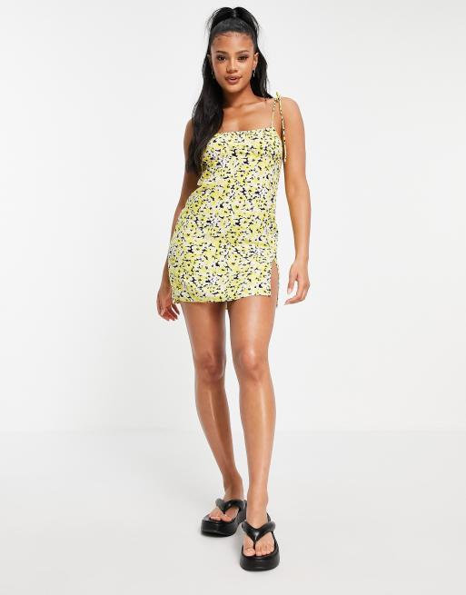 Motel – Kurzes Camisole-Kleid mit gebundenen Trägern in Sonnengelb, 4 von 4