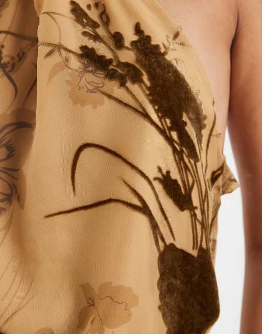 Motel Kutai floral devore mini dress in beige, 3 of 4