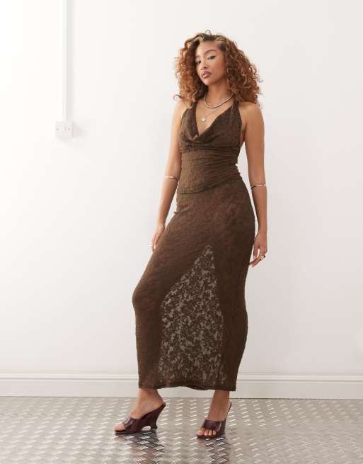 Motel kylo lace halter top in dark brown | ASOS