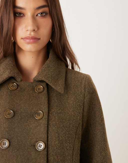 Motel Lacarti double breasted herringbone coat in olive | ASOS