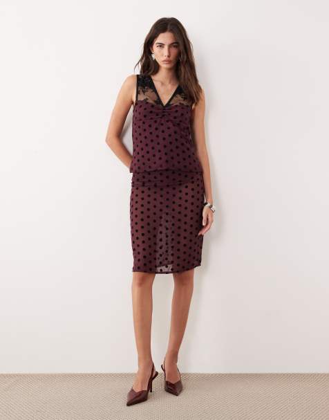 Motel lace polka dot co-ord in maroon - view 1