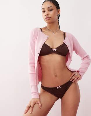 Motel laina jersey ruffle edge soft bra in chocolate brown
