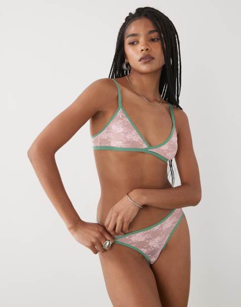 Motel lakara contrast edge lace set in pink and green - view 1