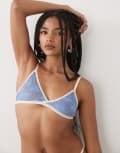 [Motel] Motel Lakara contrast edge lace soft bra in blue and ivory M Blue/Ivory
