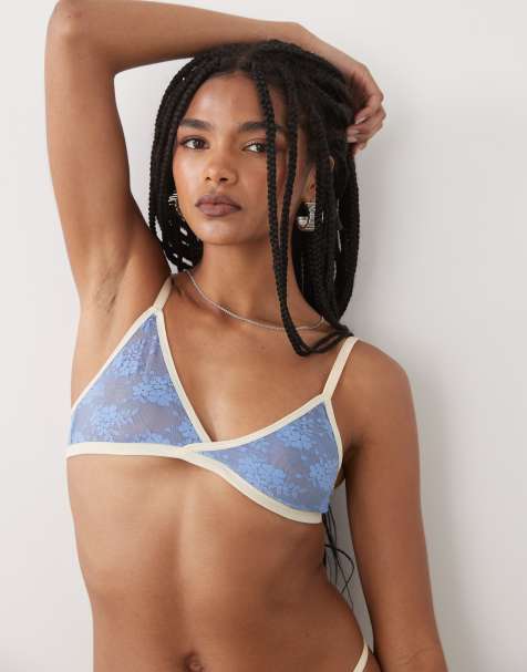 Motel lakara contrast edges soft lace bra in blue and ivory - view 1