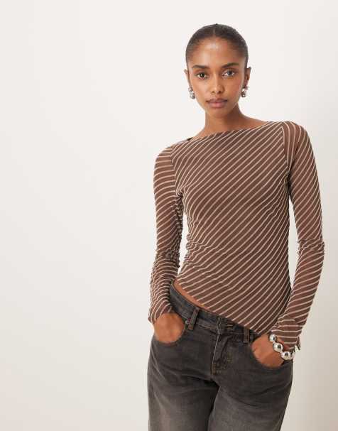 Motel Lakya striped long sleeve top in brown - view 1