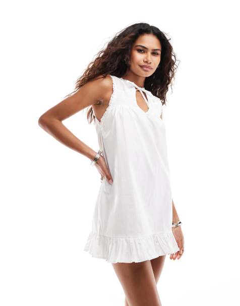 Motel lalita tie-detail mini smock dress in white - view 1