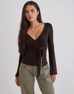 Lamae - Top cache-caur à manches longues - Chocolat amer-Brown M