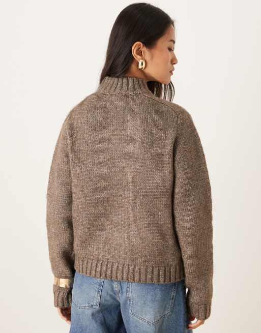 Motel - Lamara - Maglione marrone scuro mélange con zip corta, 4 di 4