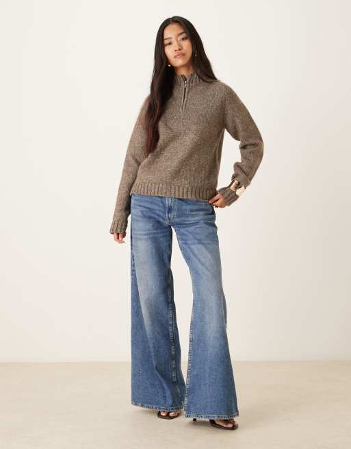 Motel Lamara quarter zip jumper in dark brown marl