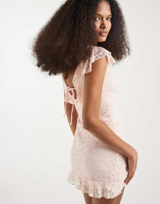 ivory lace dress short Open Back Ivory lace Top Mini Short Homecoming Dresses,apd2600