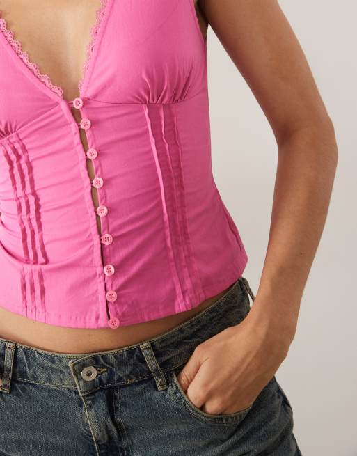 Motel - Lasily - Top sans manches en popeline style corset - Rose, 3 de 4