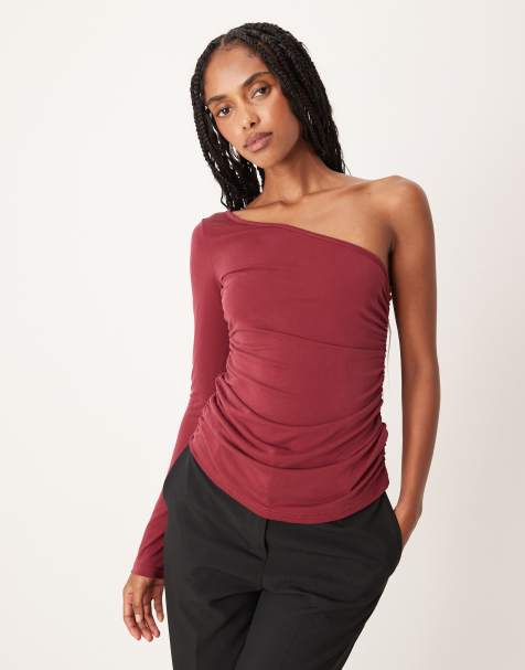 Motel Lasya off the shoulder long sleeve top in burgundy - view 1