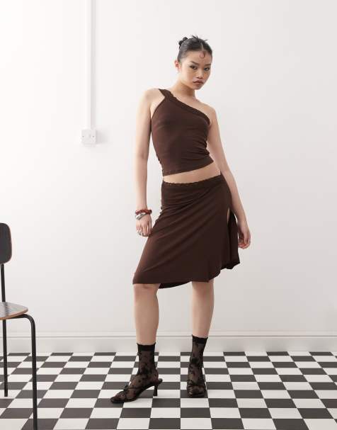 Motel Laudine midi co-ord skirt in bitter chocolate - view 1
