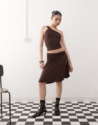 Laudine midi skirt in bitter chocolate - part of a set-Brown