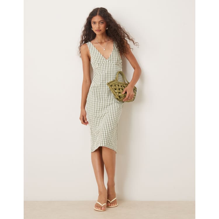 lavisha midi dress Motel lavisha plaid midi dress in green and yellow
