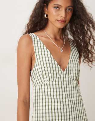Motel Lavisha Plaid Midi Dress In Green