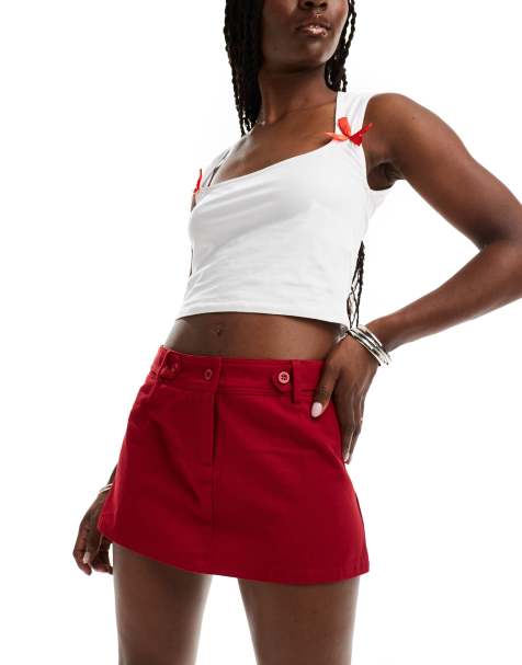 Motel lavonne button detail mini skirt in red - view 1