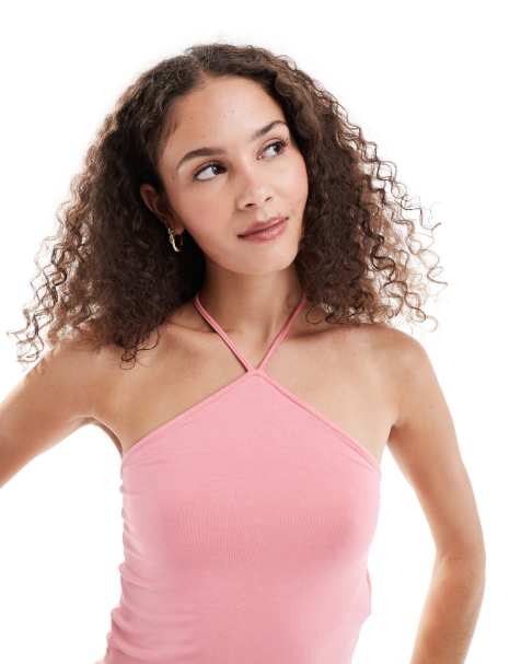 Motel layti classic halter top in bright pink - view 1