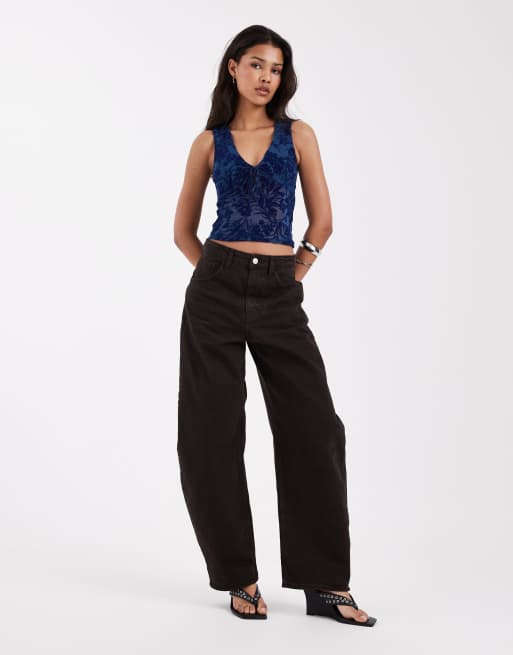 Motel Lbura midnight leaf lock plunge top in cobalt blue, 2 of 4