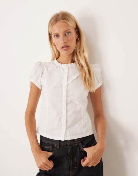 Motel Legra ruffle short sleeve blouse in white - view 1