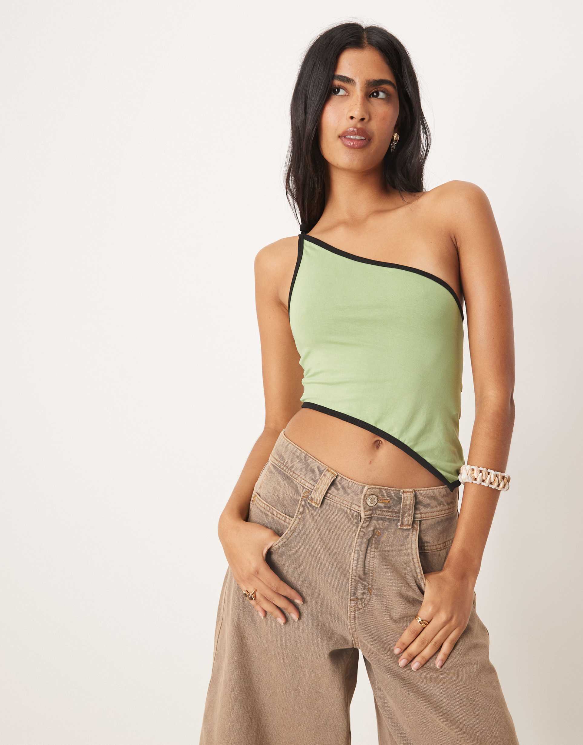 motel lenti asymmetric top in sage and green