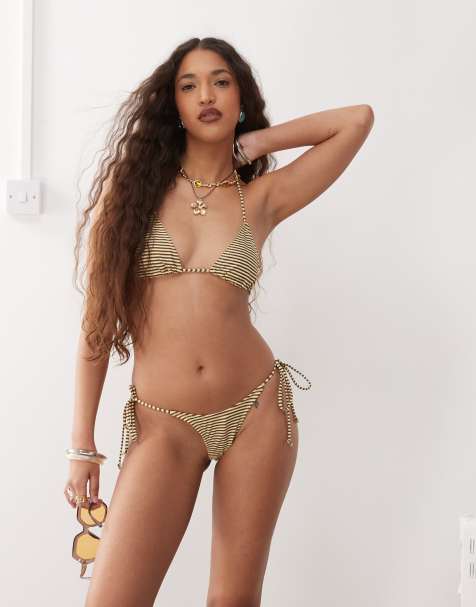 Motel lentra tie-side bikini bottoms in brown 