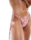 [Motel] Motel Lentra hibiscus floral tie side bikini bottoms in pink XS Pink