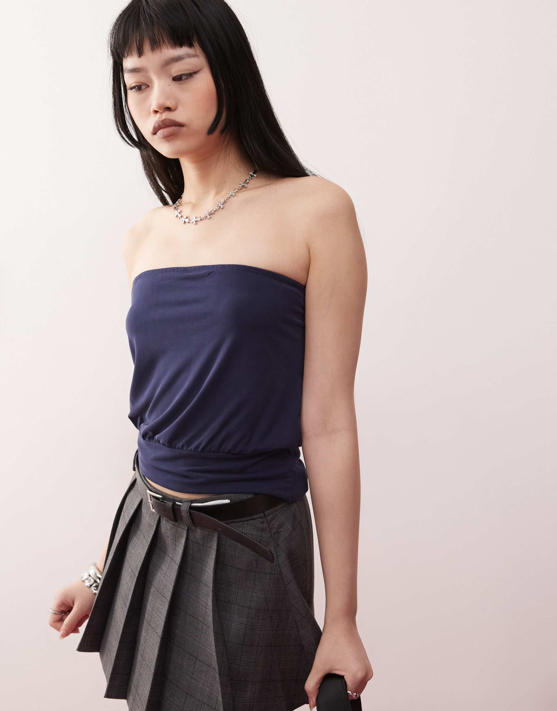 motel leocadia cupro bandeau top in navy